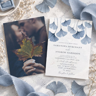 Lámina Invitación de boda azul presupuesto Ginkgo