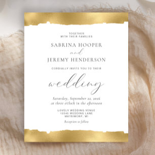 Lámina Invitación de boda blanca con borde dorado roto