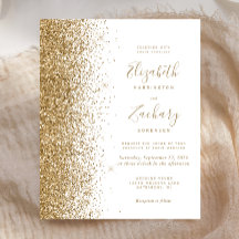 Invitación de boda blanca con brillo dorado económ