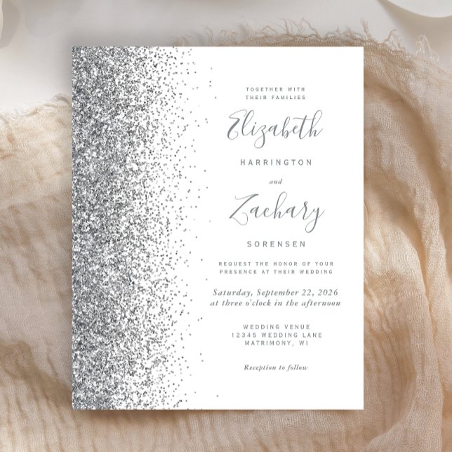 Lámina Invitación de boda blanca con brillo plateado econ (Subido por el creador)