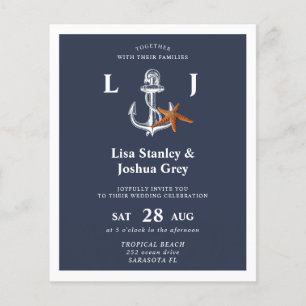 Lámina Invitación de boda blanca náutica de presupuesto p