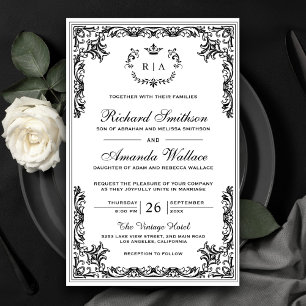 Lámina Invitación de Boda Blanca Vintage Ornamentada Econ