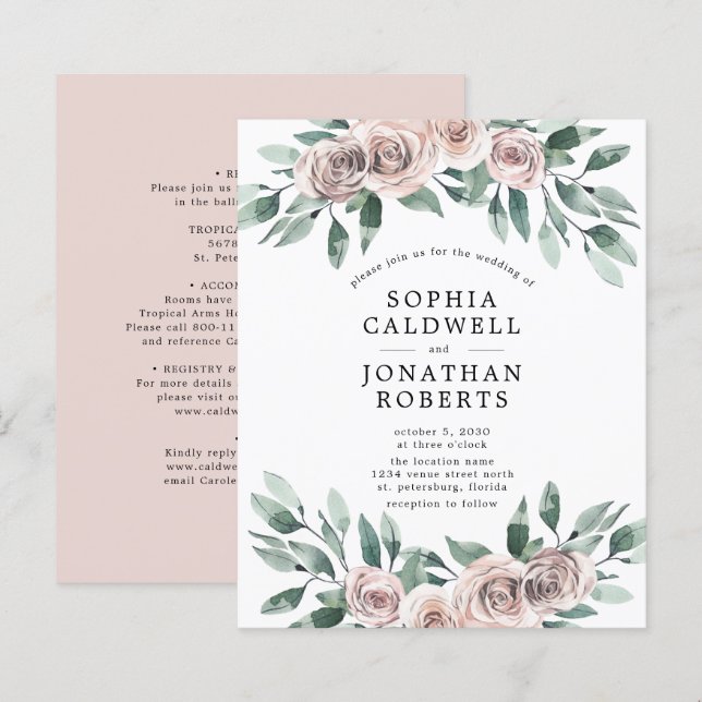 Lámina Invitación de Boda Bohemian Roses Presupuesto Todo (Anverso / Reverso)