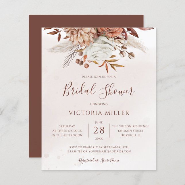 Lámina Invitación de boda bohemio económico con flores ot (Anverso / Reverso)