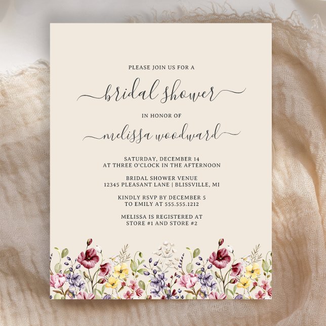 Lámina Invitación de boda boho con flores silvestres econ (Subido por el creador)