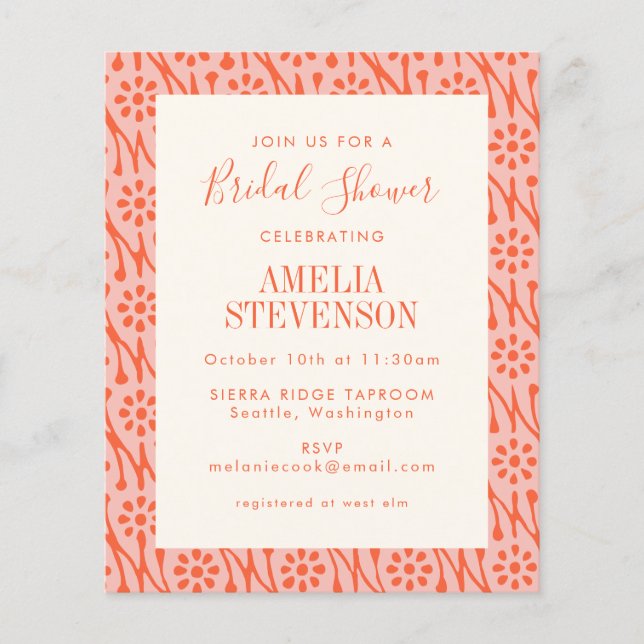 Lámina Invitación de boda boho coral botánico con presupu (Anverso)