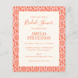 Lámina Invitación de boda boho coral botánico con presupu