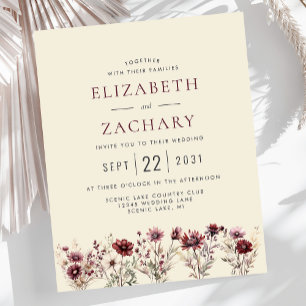 Lámina Invitación de boda boho económica con flores de bo
