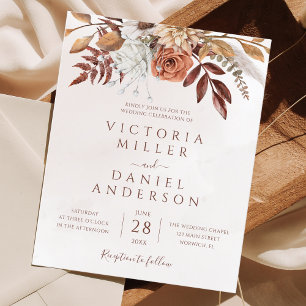 Lámina Invitación de boda boho económico con follaje flor