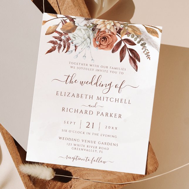 Lámina Invitación de boda boho económico de otoño con flo (Subido por el creador)