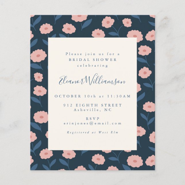 Lámina Invitación de boda boho naval con flores presupues (Anverso)