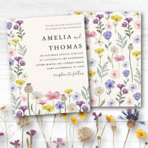 Invitación de boda boho salvaje con flores silvest