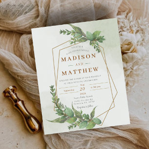 Lámina Invitación de boda botánica con vegetación económi