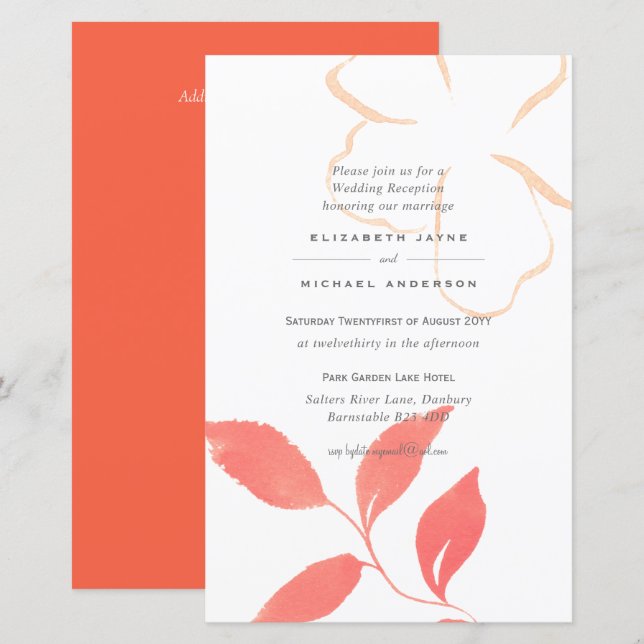 Lámina Invitación de boda BUDGET Coral Leaf A9 (Anverso / Reverso)