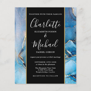 Lámina Invitación de boda Budget Signature Script Blue Ag