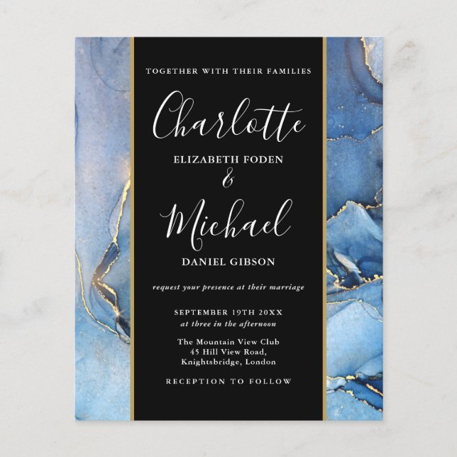 Lámina Invitación de boda Budget Signature Script Blue Ag (Anverso)