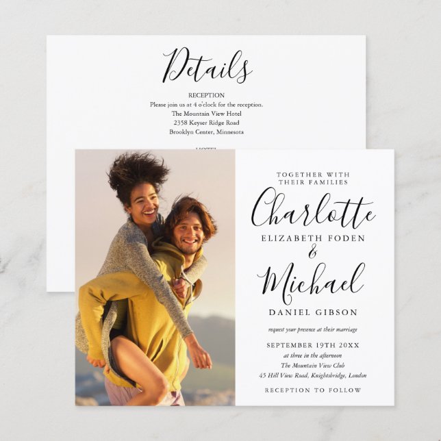 Lámina Invitación de boda chic todo en uno (Anverso / Reverso)