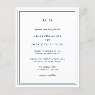 Lámina Invitación de boda clásica azul marino económica