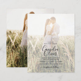 Lámina Invitación de boda clásica blanca con foto y oro e