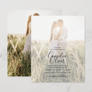 Lámina Invitación de boda clásica blanca con foto y oro e