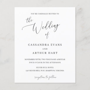 Lámina Invitación de boda clásica blanca elegante y econó