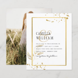 Lámina Invitación de boda clásica con foto en blanco ORO