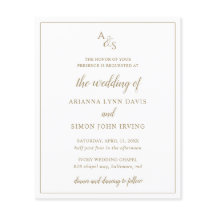 Invitación de boda clásica con monograma dorado ec