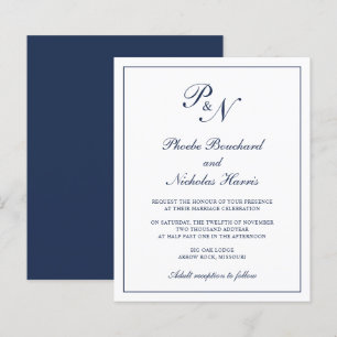 Lámina Invitación de boda clásica elegante azul marino pr