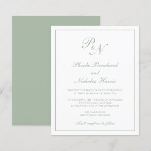 Lámina Invitación de boda clásica elegante verde salvia p
