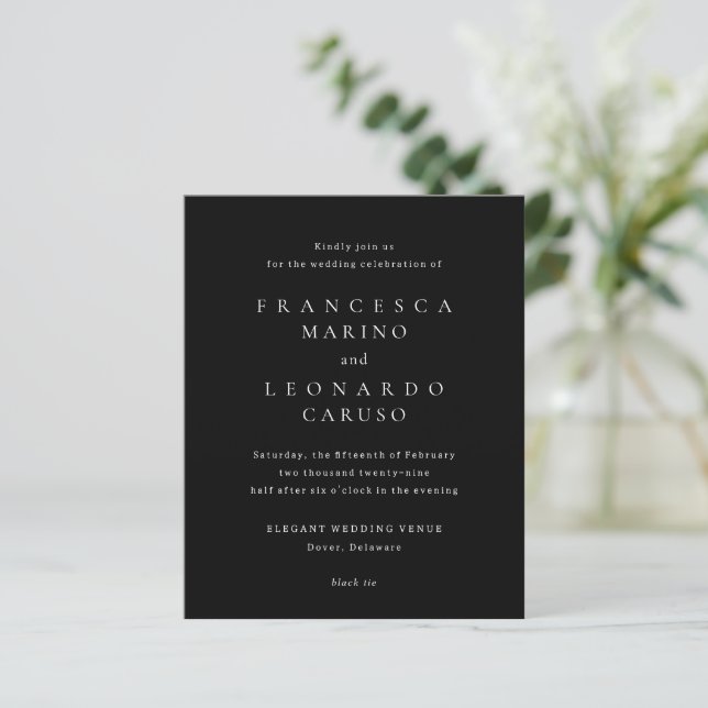 Lámina Invitación de boda clásica negra simple (Anverso de pie)