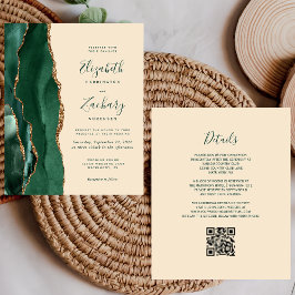 Lámina Invitación de Boda Código QR Champán Ágata Verde O