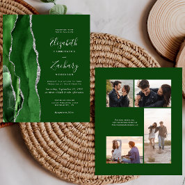 Lámina Invitación de boda con 4 fotos Budget Green Silver