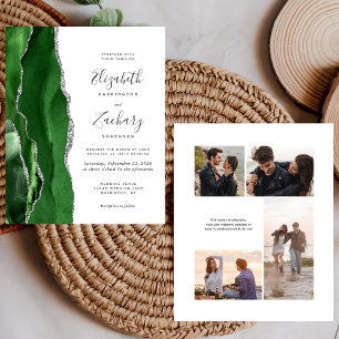 Lámina Invitación de boda con 4 fotos Budget Green Silver