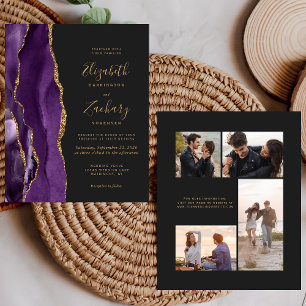 Lámina Invitación de Boda con 4 Fotos de Ágata Dorada Púr