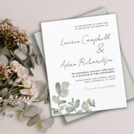 Lámina Invitación de boda con acuarela de eucalipto econó