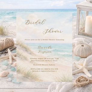 Lámina Invitación de boda con acuarela de playa costera
