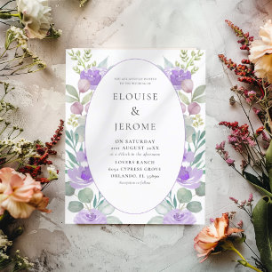 Lámina Invitación de boda con acuarela floral púrpura eco
