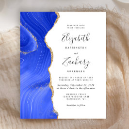 Lámina Invitación de boda con ágata dorada azul real pres