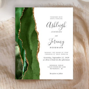 Lámina Invitación de boda con ágata dorada y verde cazado