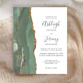 Lámina Invitación de boda con ágata dorada y verde salvia