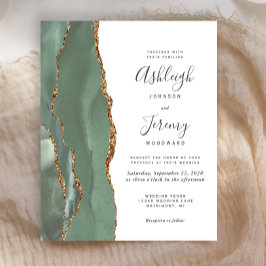 Lámina Invitación de boda con ágata dorada y verde salvia