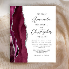 Lámina Invitación de boda con ágata plateada de Borgoña e
