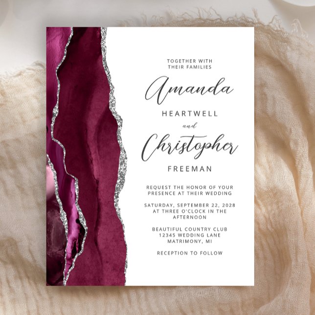 Lámina Invitación de boda con ágata plateada de Borgoña e (Subido por el creador)