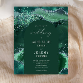 Lámina Invitación de boda con arco de brillo esmeralda ve