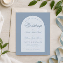 Invitación de boda con arco de color azul polvorie