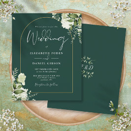 Lámina Invitación de boda con arco de flores de esmeralda
