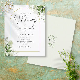 Lámina Invitación de boda con arco dorado y vegetación ec