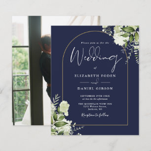Lámina Invitación de boda con arco floral azul marino eco