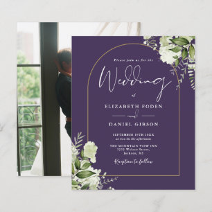 Lámina Invitación de boda con arco floral púrpura económi