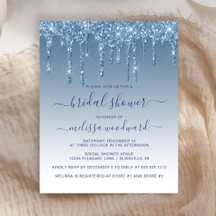 Lámina Invitación de boda con brillo azul y goteo económi